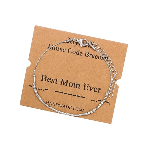 Image of JoycuFF Inspirational Morse Code Bracelets for Women Silver Beads Jewelry Encouragement Mantra Gifts for Her