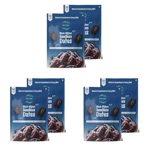 Image of Khari Foods Premium Black Afghan Seedless Dates, Easy To Consume, High Fibre, Soft Dry Fruit Khajur /khajoor, Energy Feel Good Snacks, No Added Sugar (400g (Pack 2)) (Pack of 3)