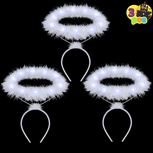 Spooktacular Creations 3 Pack Light Up Angel Halo Headband for Women LED Black White Angel Headband Angel Halo Halloween Costume Accessory Party Favor (White)