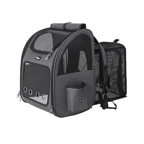 HOOPET Cat Backpack Carrier, Small and Medium Dogs and Cats Bags,Expandable Pet Carrier Backpack,Airline Approved,Suitable for Hiking/Travel/Camping, Foldable, Easy to Carry (Dark Grey)