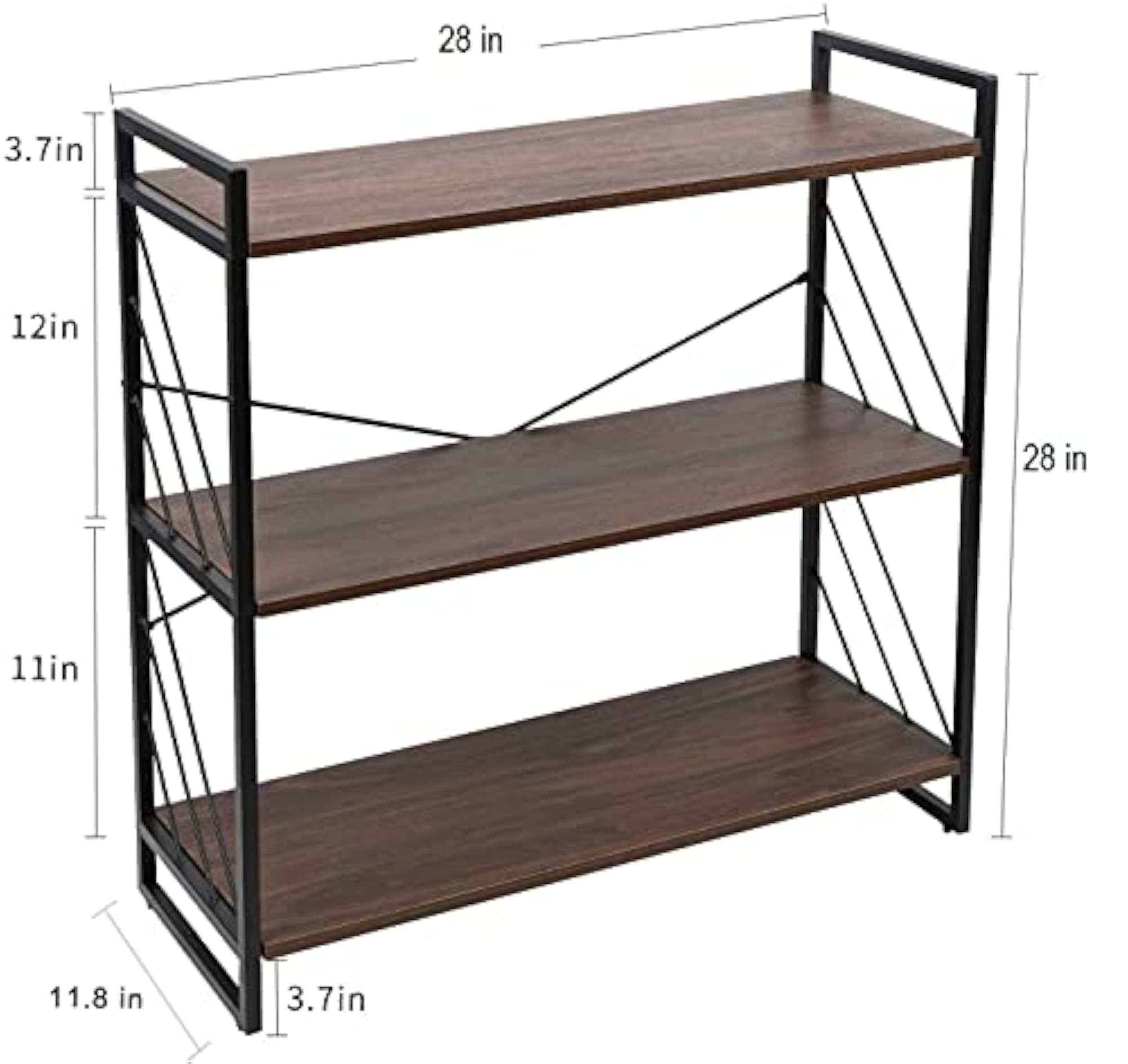 Three Tier Rustic Walnut Bookshelf and Storage Rack