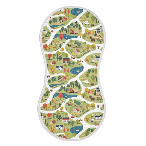 vvfelixl Muslin Burp Cloths Cartoon Countryside Map Baby Washcloths for Baby Girl Boys 2 Pack