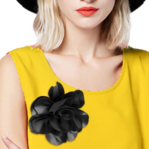 Image of Dainty Satin Fabric Flower Brooches for Women Large Rose Floral Brooch for Party Dance Wedding Banquet Elegant Camellia Fashion Brooch Pin for Women Girl 5.5inch