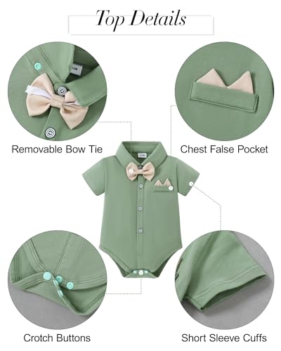 Image of YALLET Baby Boy Clothes Suit Newborn Infant Gentleman Outfits, Formal Dress Shirt+ Bowtie+ Suspender Pants Wedding Party Set