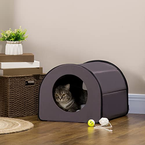 Pawhut Single Heated Portable Indoor Cat Shelter House, Brown #TOP1
