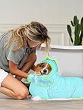 Bibykivn Bademantel für Hunde, Hundebademantel Aus Mikrofaser, Verstellbares Halsband Mit Klettverschluss Schnell Trocknend Badetuch für Große Mittelgroße Kleine Hunde/Katze (Blau, XL)