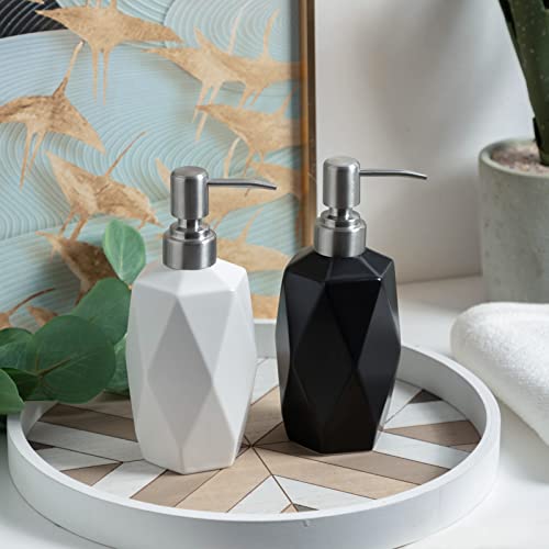 Fe Soap Dispenser, 13.5Oz Ceramic Soap Dispenser Bathroom With 304 Rust Proof Stainless Steel Pump, Decorative Rhombus Design Liquid Hand Soap Dispenser For Kitchen & Bathroom (White) #TOP4