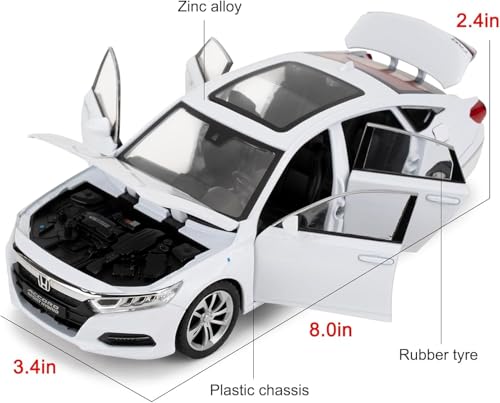 Image of Toy Cars Compatible for 1:24 Accord Model Car | Pull Back Die-Cast Alloy Vehicle with Lights & Sound | Openable Doors | Collectible Toy Car Gift for Kids Boys Girls & Adults (White)