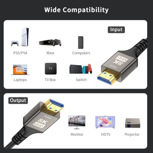 looyotul 8k Fiber Optic Hdmi Cable 50ft Ultra High Speed HDMI 2.1 Cable 8K@60HZ 4K@120HZ 48Gbps Unidirectional HDMI Cord Support HDTV,Monitor Laptop,PS5,Xbox,HDCP 2.2&2.3,HDR10,eARC,3D,etc. - 3