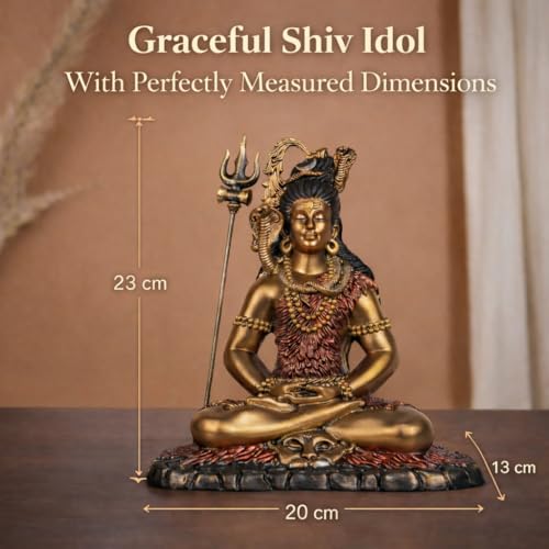 Image of ARMONIA Lord Shankar Idol Shiv Ji Murti Mahadev Statue for Home Decor Pooja Room Office Temple | Antique Finish Polystone 9 inch| Detachable Trishul |Gift for Housewarming (Including Cloth)