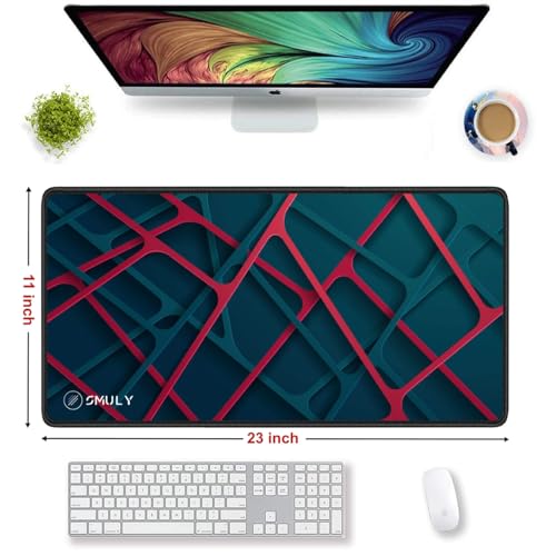 Image of Modern Abstract Large Desk Mat, Extended Mouse Pad 58.5 x 28 cm, Desk Pad, Washable Mousepad, 2mm Thick Non-Slip Rubber Base, Stitched Edges for Office, Home & Workstation (Multicolour)