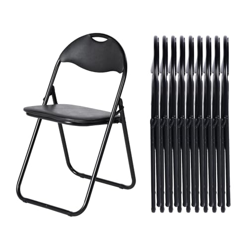 LuxNook Chaise Pliante en métal, Lot de 10 avec Rembourrage en PVC et Dossier. Chaise Pliante Confortable pour invités, Cuisine, Camping – Noir