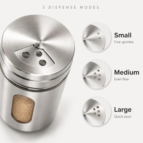 Image of Stainless Steel & Glass Salt Pepper Shaker Spice Jars with Stand for Oregano, Chilli Flakes, Sugar, Seasoning Sprinkler | Dining Table Masala with Stand (Set of 2)