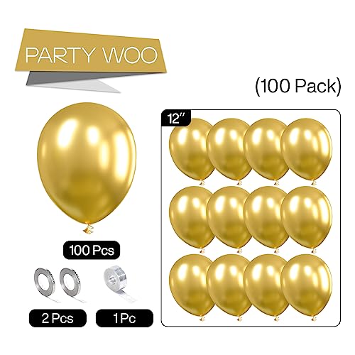 Image of PartyWoo Gold Balloons 100pcs 12 Inch Gold Latex Helium Balloons for Birthday Wedding Anniversary Baby Shower Graduation Bachelorette Retirement Engagement Tea Casino Disco Party Decorations Gold-G101