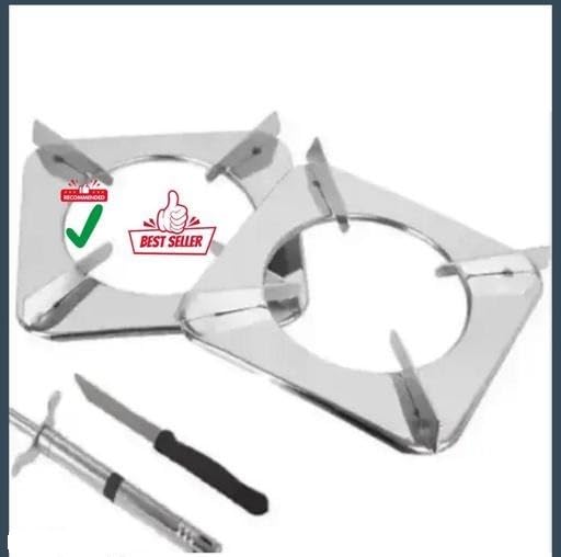Image of Heavy Duty Pan Support for Gas Stove with Stainless Steel Body and Free Lighter KnobsSilver
