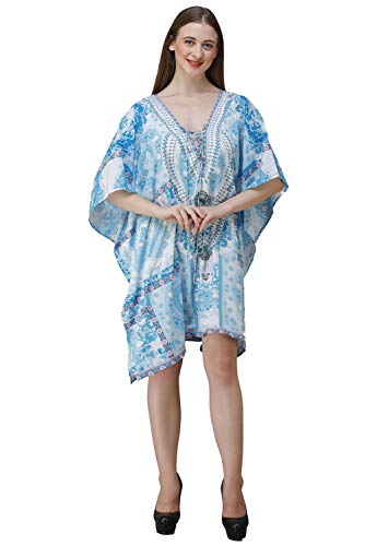 Image of RAVI RAJORIA Georgette Digital Printed Beach Wear Kaftan Blue Free Size R800 | Multi Color 2
