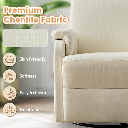 Image of Korser Swivel Rocking Recliner with Massage, Small Glider Chair for Nursery, Modern-Designed Armrests Chair for Adults Living Room, Chenille, Beige