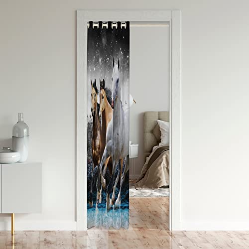 Loussiesd Galloping Horse Door Curtain for Doorway Privacy 106x203cm 1 Panel Cute Animal Decor Horse Glitter Closet Door Cover Curtain Forest Cowboy White 30%-50% Room Darkening Blackout Curtain - Image 3