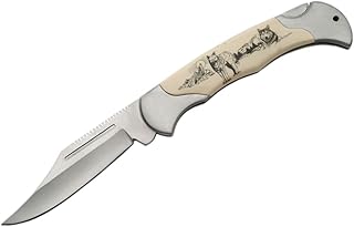 Wolf Wildlife Stainless Steel Blade Handle 4.25 inch Edc Folding Knife