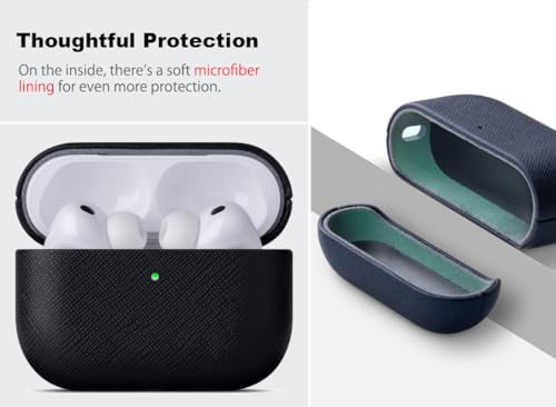 Image of Haobobro Handmade Case - for AirPods Pro 3 Case Cover - Premium Vegan Leather with Cross-Grain Texture, Wireless Charging Compatible, Drop Protective Hard Cover for AirPods Pro 3rd Generation - Black