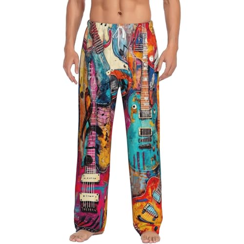 Mens Pajama Pants, Men's Sleep Lounge Pants Bottoms，Pjs Sleepwear Loungewear Gifts Pajama Pants For Men (Graffiti Colorful Guitar Music, X-Large)
