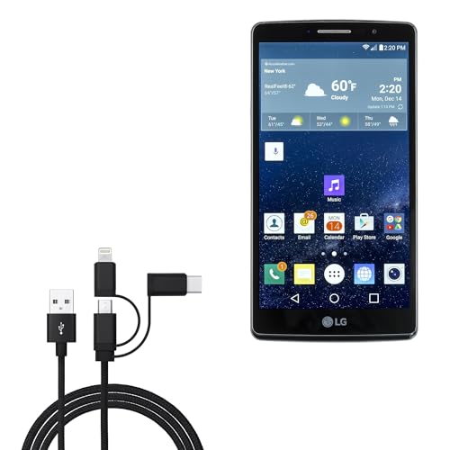 BoxWave Cable Compatible with LG G Vista 2 - AllCharge 3-in-1 Cable - Jet Black