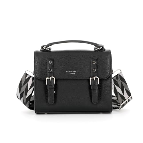 FLORA CO PARIS - Sac Cartable Bandoulière Femme - Sacoche A Magnétique En Similicuir Grainé - Besace Ville Taille Moyen - Elégant Tendance - Noir