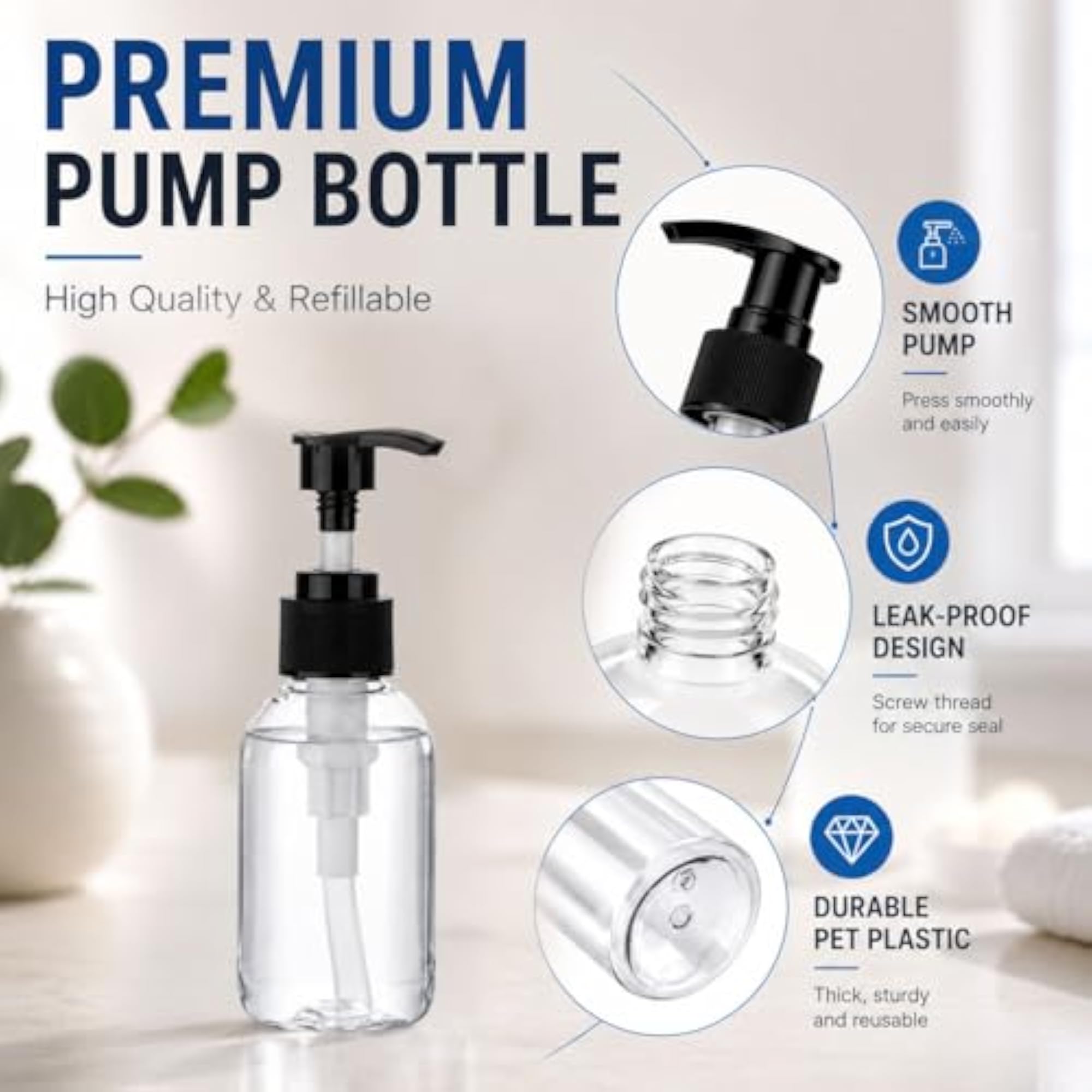 3 Pack 3.4oz Empty Pump Bottles Clear Lotion Dispensers