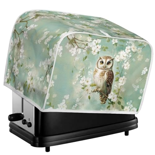 Image of Talayituse Owl Cherry Blossoms Print 2 Slice Toaster Covers Dust Protection Bread Maker Covers Toaster Oven Cloth Cover Kitchen Accessories Washable Appliance Cover, S
