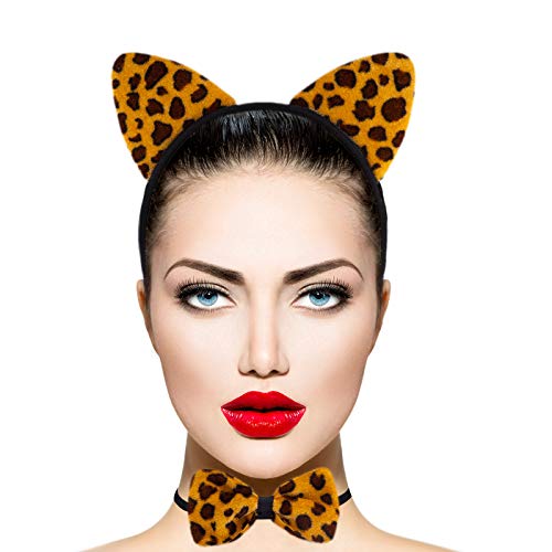 Lux Accessories Brown Black Spots Jaguar Ears Bowtie Tail Costume Party Dressup