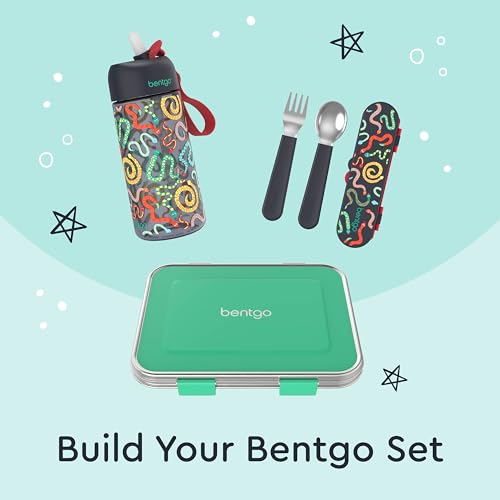 Image of Bentgo Kids Stainless Steel Utensil Set - Reusable Fork, Spoon & Storage Case, PFAS- & BPA-Free, Easy-Grip Handles, Lightweight, Dishwasher Safe, School Lunch, Travel & Outdoors (NEW Sssnakes)