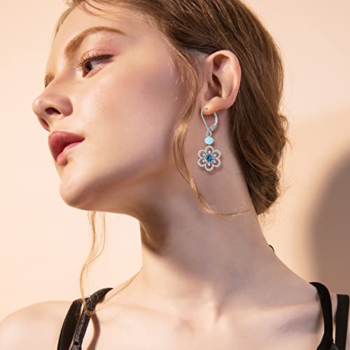 AILIFE Dangle Flower Earrings for Women and Teenagers,18k Gold Plated Lever Back Drop Flower Earrings with Sterling Silver Ear Hooks2