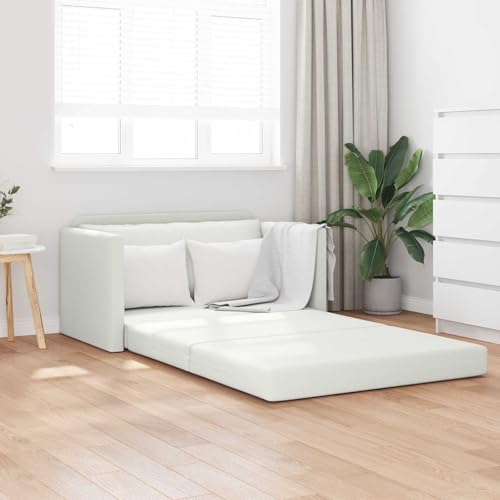 SooIarix Sofá cama de 110 cm de piel sintética blanca con marco de metal, pequeño sofá para salón, habitación de invitados y camping, muebles modernos para exteriores, fácil de limpiar, duradero