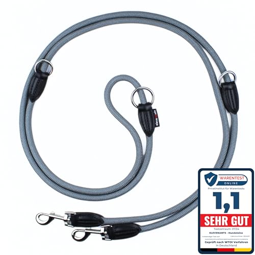 elevenants® Guinzaglio regolabile da 3 metri, robusto nylon per cani di taglia media e grande, guinzaglio con forza di trazione di 200 kg, doppio guinzaglio con 2 moschettoni (grigio)