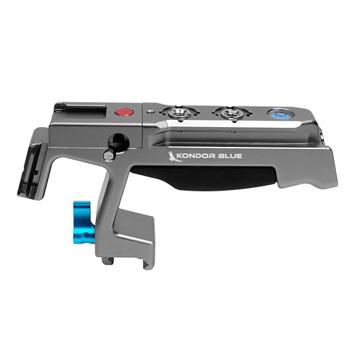 Image of KONDOR BLUE Talon XL NATO Top Handle with REC Trigger for Camera Cages, Dual NATO Rail, 3 /8-16 ARRI-Style Mounts, Cold Shoe Slots, Remote REC Button, Ergonomic Grip, Bubble Level, Gray