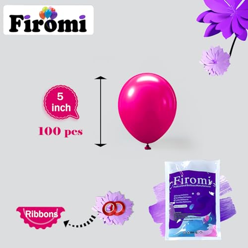 Image of Firomi Small Hot Pink Balloons 5-inch 100 Pack (with 2 Ribbons)