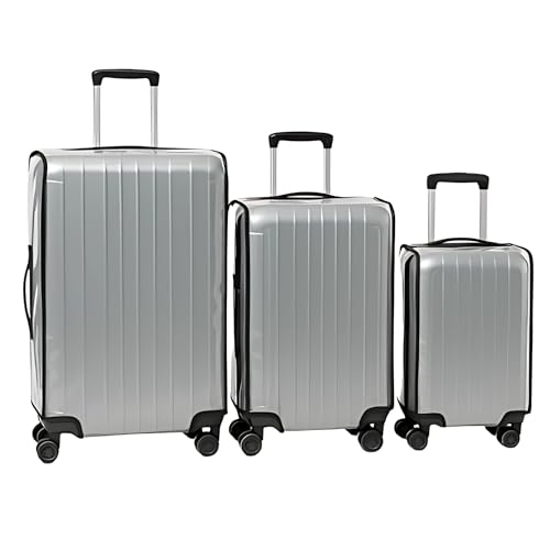 Image of Fabam Set of 3 Suitcase Cover for Hard /Polycarbonate Trolley Luggage Bag | Transparent Water-Dustproof with Zip and Hoop-Loop Closure 20-24-28 inch Inch Cover ONLY (Suitcase NOT Included)