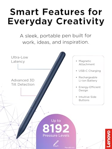 Image of Lenovo Yoga Pen 2 with Magnetic Pen Case, AES 3.0 Stylus with 8192 Pressure Levels, USB C Rechargeable, Tilt Detection, Multi Protocol Support for Lenovo Yoga 2 in 1 PCs, Cosmic Blue