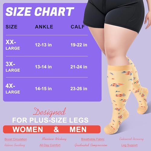 Image of 4 Pairs Plus Size Compression Socks,Extra Wide Calf 20-30 mmHg Knee High Compression Socks for Men Women Circulation