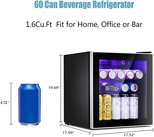 Antarctic Star Mini Fridge Cooler - 60 Can Beverage Refrigerator Glass Door For Beer Soda Or Wine – Glass Door Small Drink Dispenser Machine Clear Front Removable For Home, Office Or Bar, 1.6Cu.ft. #TOP5