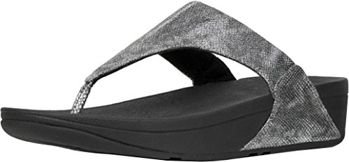 FitFlop Women's Lulu Thong Sandal (Black Shimmer Print,10B)