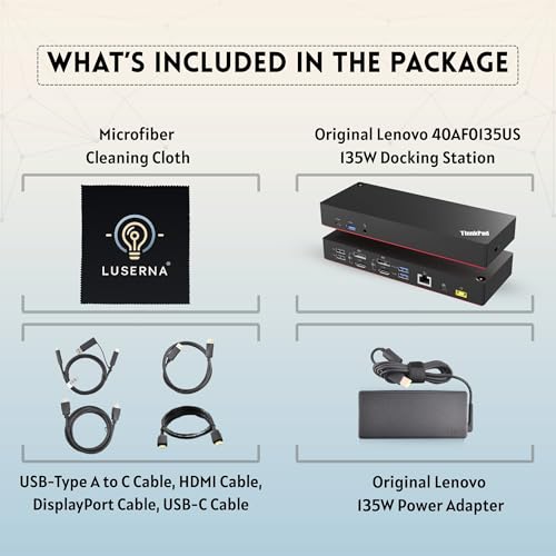 Image of Lenovo 40AF0135US Thinkpad Docking Station Dual Monitor Hybrid USB-C with USB-A | Comes with 135W, HDMI, DP, USB C to A Cables (NEW)
