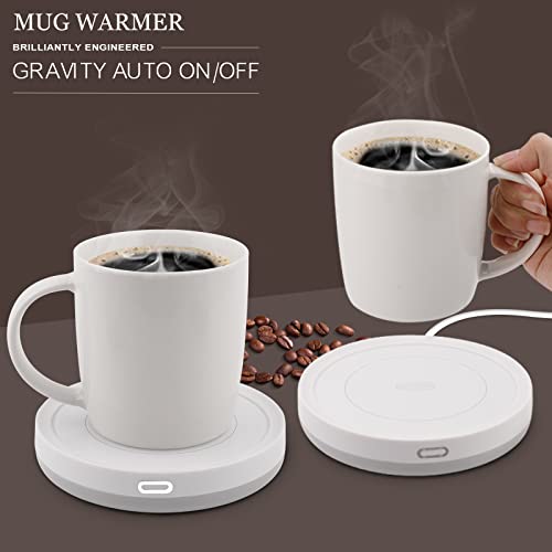 Bestinnkits Smart Coffee Set Auto On/Off Gravity-Induction Mug Office Desk Use, Candle Wax Cup Warmer Heating Plate (Up To 131F/55C), 14Oz (White Set) #TOP1