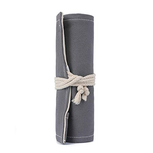 Image of Colored Pencils Roll Bag, Pen Paint Brush Storage Pouch Portable for Artist Student,Women, Men 48 Loops (Grey)