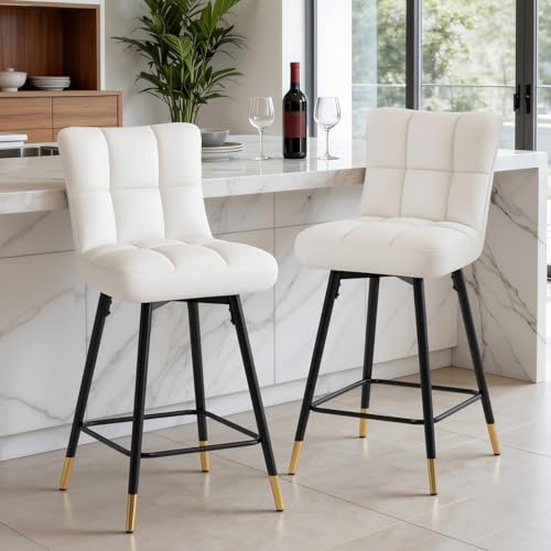 Bekrvio Lot de 2 tabourets de bar pivotants avec dossier, chaises de cuisine rembourrées épaisses (10 cm), en cuir synthétique, hauteur d'assise 65 cm,...