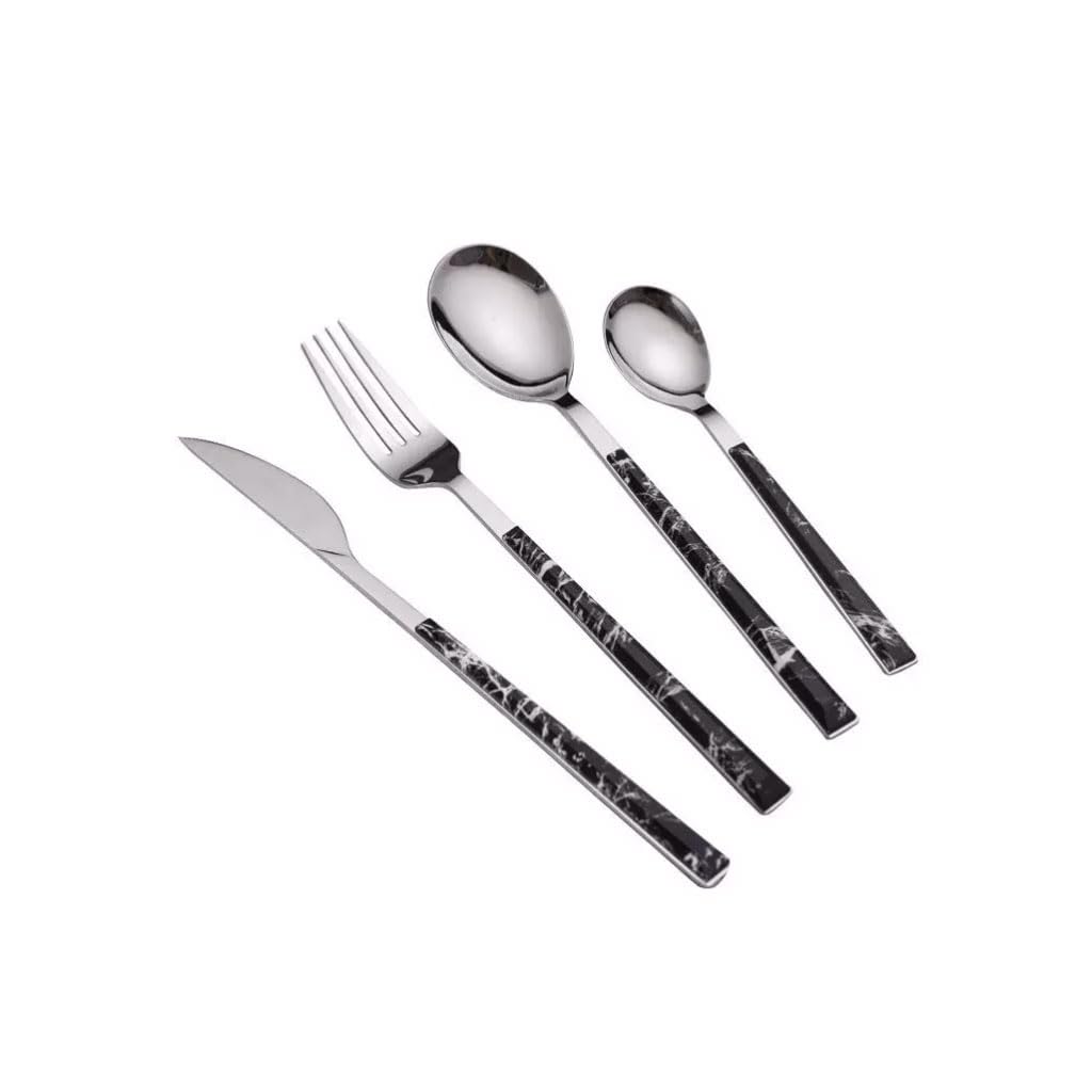 BLMAGS Beautiful Stainless Steel Cutlery Set Marble pattern Handle Table Knife Fork Spoon Utensil Mirror Polished Silverware Flatware Set Practical