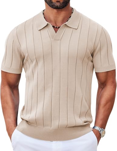 Image of COOFANDY Mens Polo Shirts Short Sleeve V Neck Knit Shirts for Men Casual Old Money Clothes Mens Golf Shirt