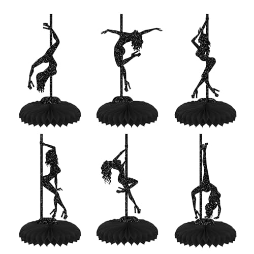 Bubaxuce 6 Pièces Plaques De Pôle Dance en Nid d'abeille Noir Pailleté pour Enterrement De Vie De Jeune Fille, Fête De Mariage, Anniversaire, Décorations De Table