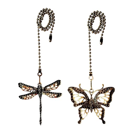 Image of Ceiling Fan Pull Chain Ornaments Extension,12 Inch Lighting And Fan Beaded Ball Fan Pull Chain Extender with Connector, Dragonfly and Butterfly Ceiling Fan Pull Chain Set-2Pcs
