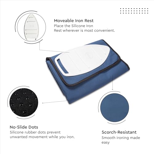Image of Encasa XO Ironing Mat /Pad (Small 70x50 cm) with Padding, Anti-Slip, Silicone Iron Rest for Steam Press on Tabletop or Bed - Heat Resistant, Portable Travel Friendly - Cobalt